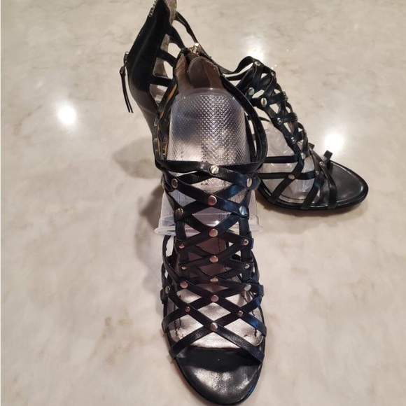 Nine West open toe strappy zip back high heel shoes Sz 7.5 - Picture 5 of 10